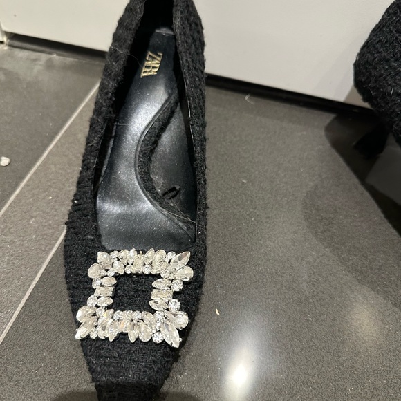 Zara black fabric shoes with sliver broach - Picture 3 of 4